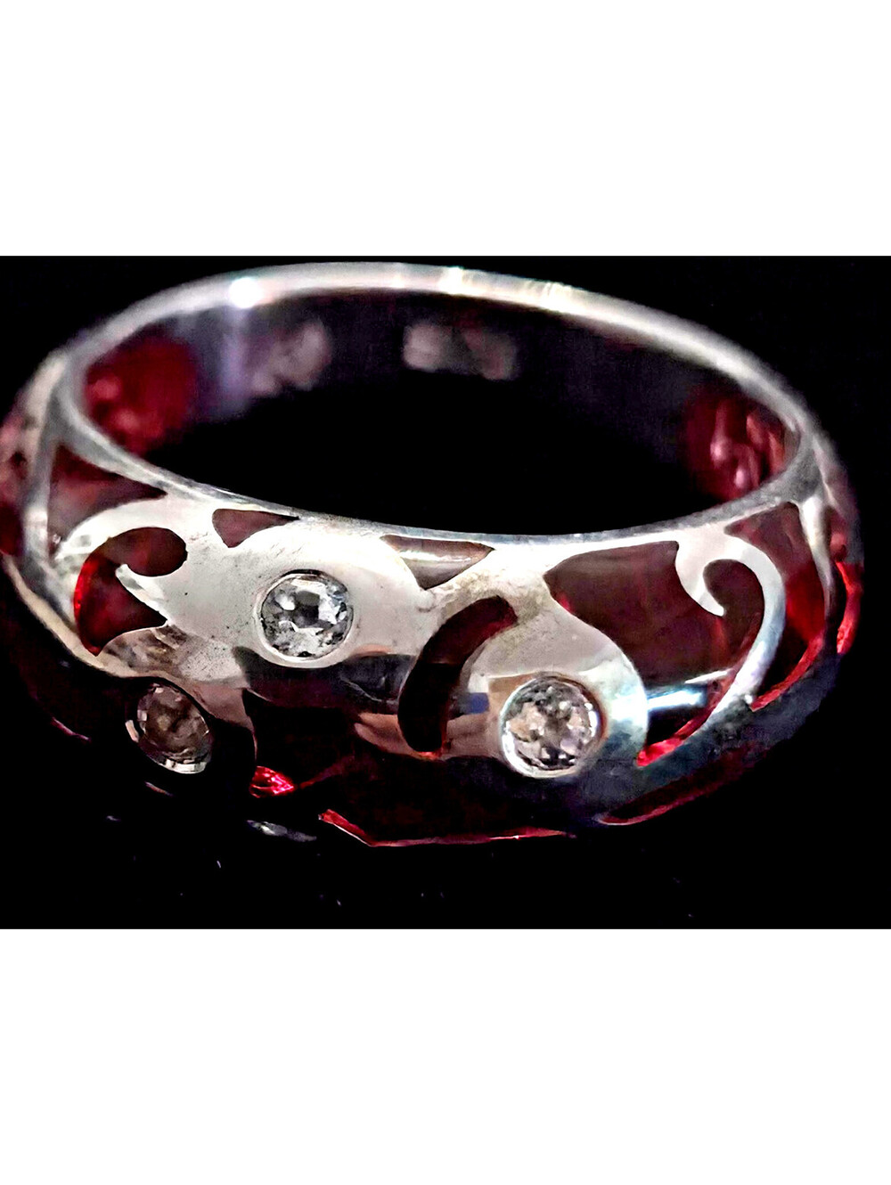 Angelique de Paris Sterling Silver White Topaz Fuchsia Scroll Ring Size 8 QVC 20